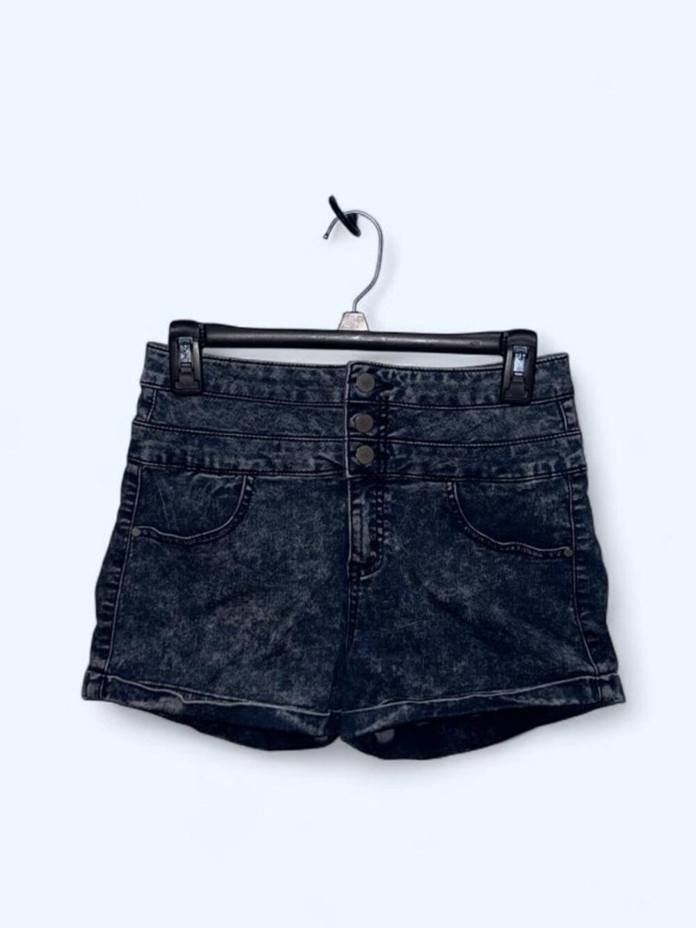 Tinseltown Blue High Waist Shorts with Vintage Acid Wash